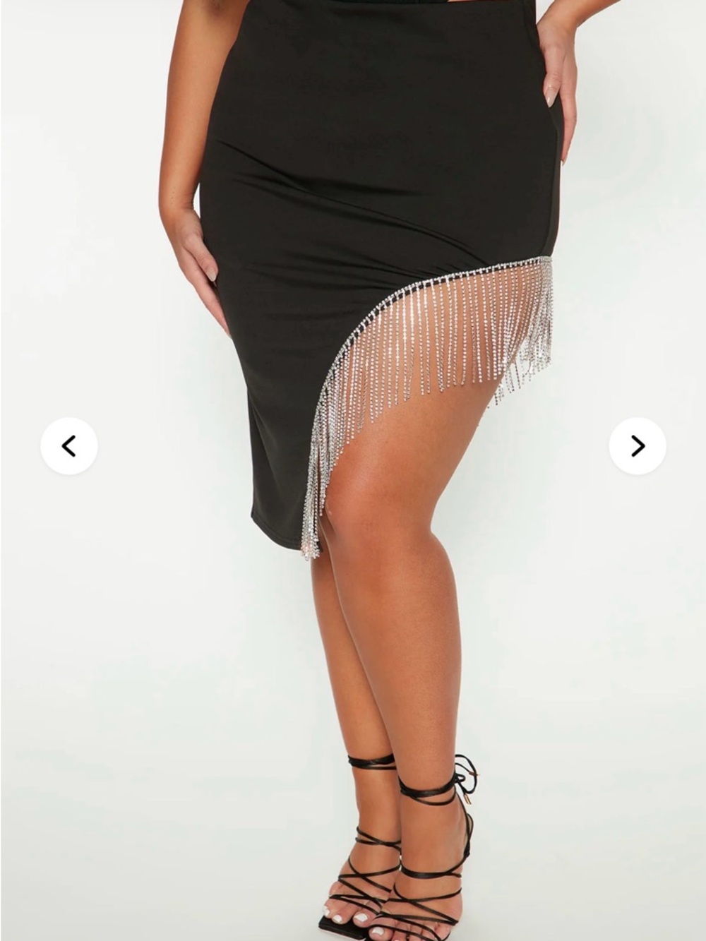 Fashion Nova NWT Black Fringe-Trim Asymmetric Midi Skirt